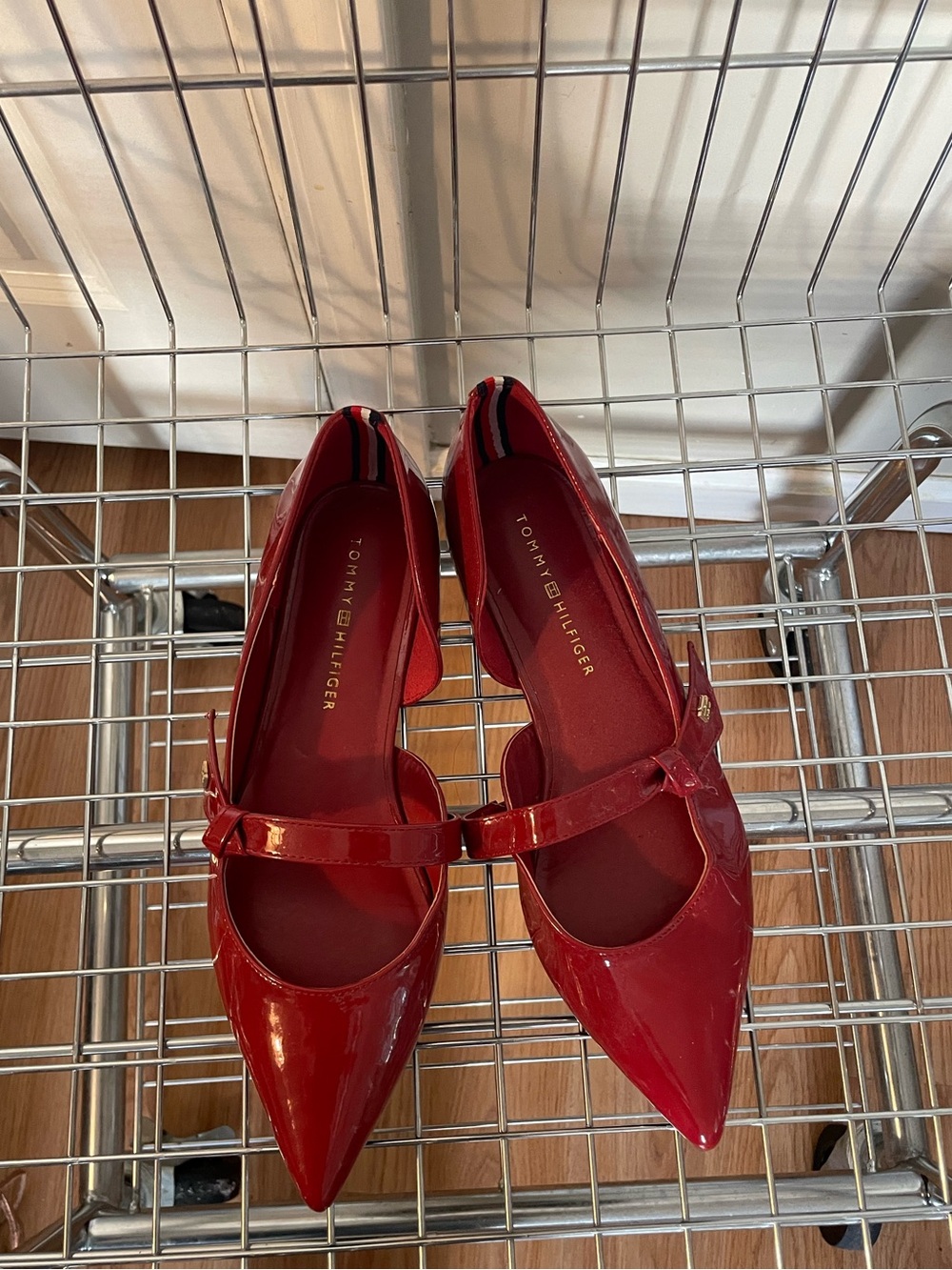 Tommy Hilfiger Women's Red Patent Mary Jane Pointed Flats